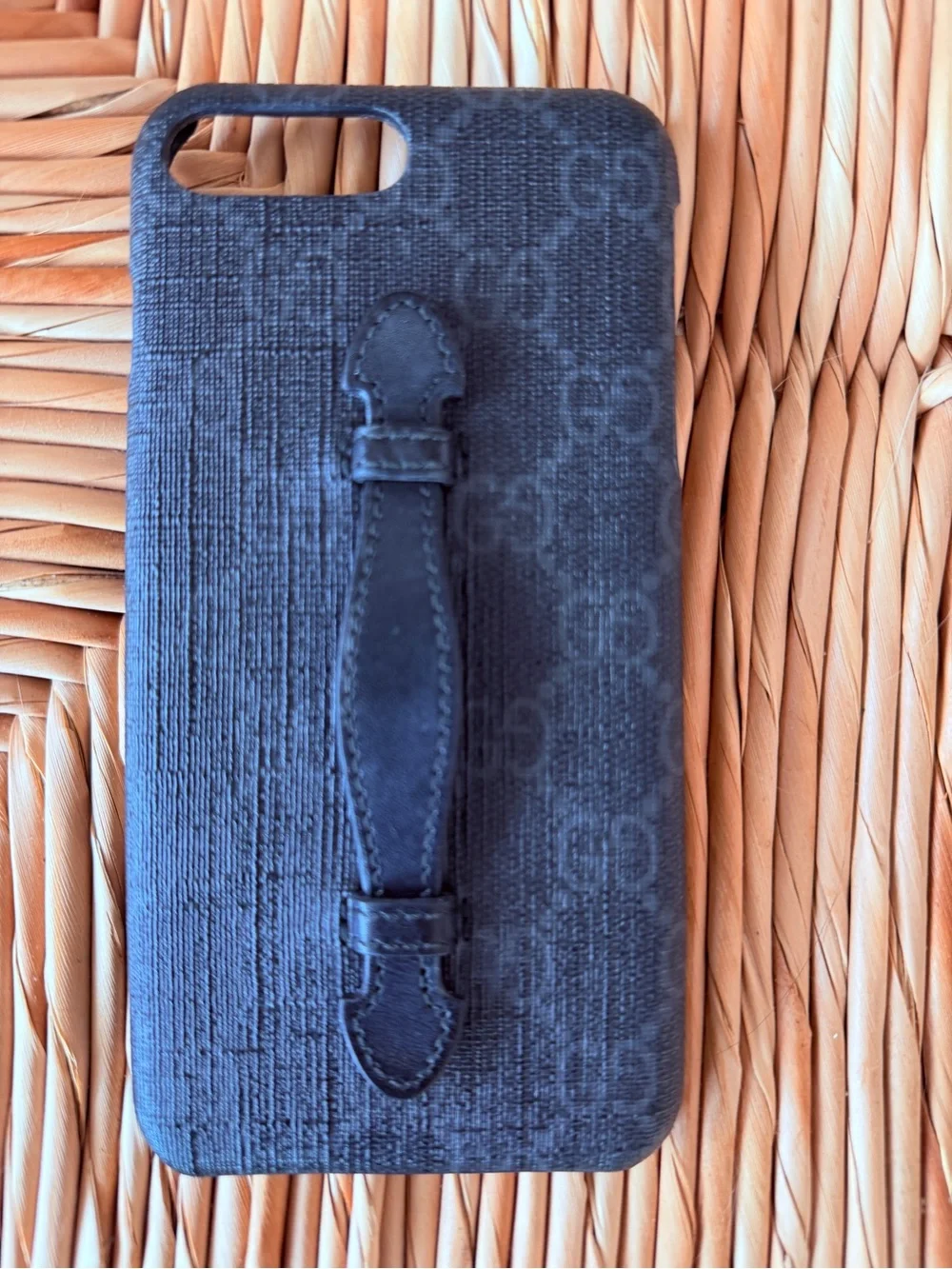 Gucci Black Monogram Phone Case with Leather Hand Strap for iPhone 7 & 8 plus
